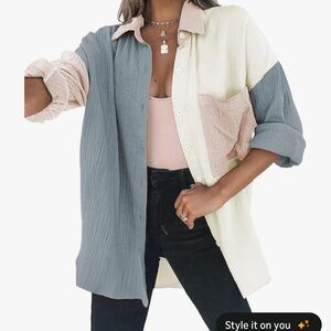Like New Colorblock Button-Down Shirt in Blue, Cream & Pink
